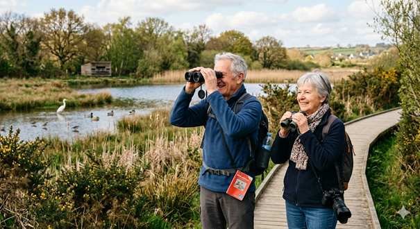 Senior observant les oiseaux