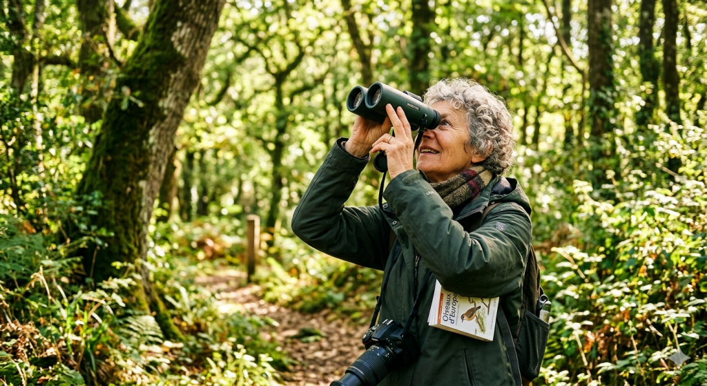 Senior observant les oiseaux