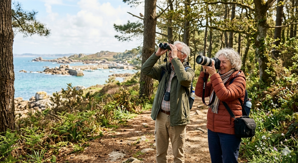 Senior observant les oiseaux